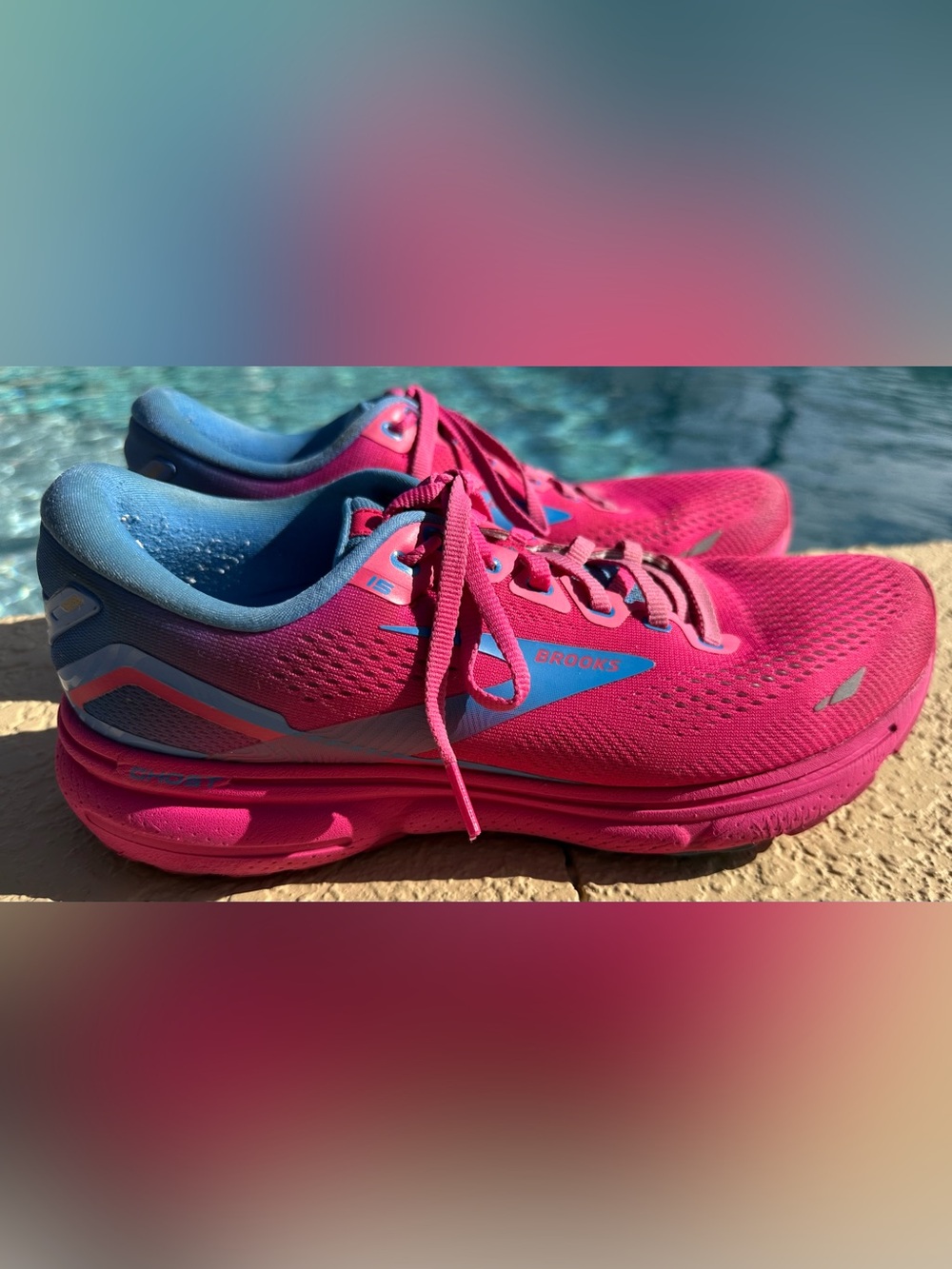 Brooks Ghost 15 Pink Glow Blue Running Shoes 1203801B606 Women’s Size 10.5